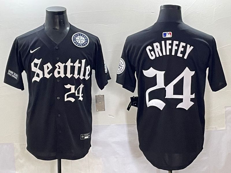 Men 2025 Seattle Mariners #24 Griffey Black Five generations Joint Name Nike MLB Jersey style 10